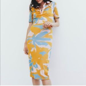 Zara Jacquard  Midi Yellow Pastel Dress. New W/Tags.